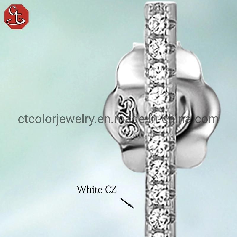 White CZ Tassel Long Drop Stud Earrings Wholesale Fashion jewelry for Women