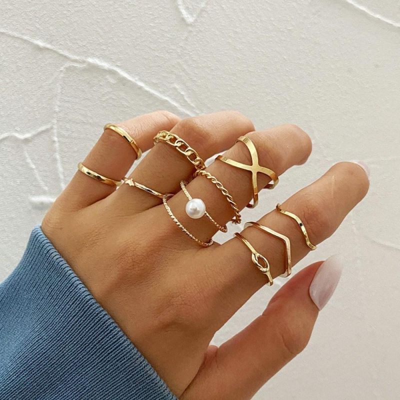 Women Fashion Accessories Bohemian Gold Chain Rings Set Fashion Jewellery