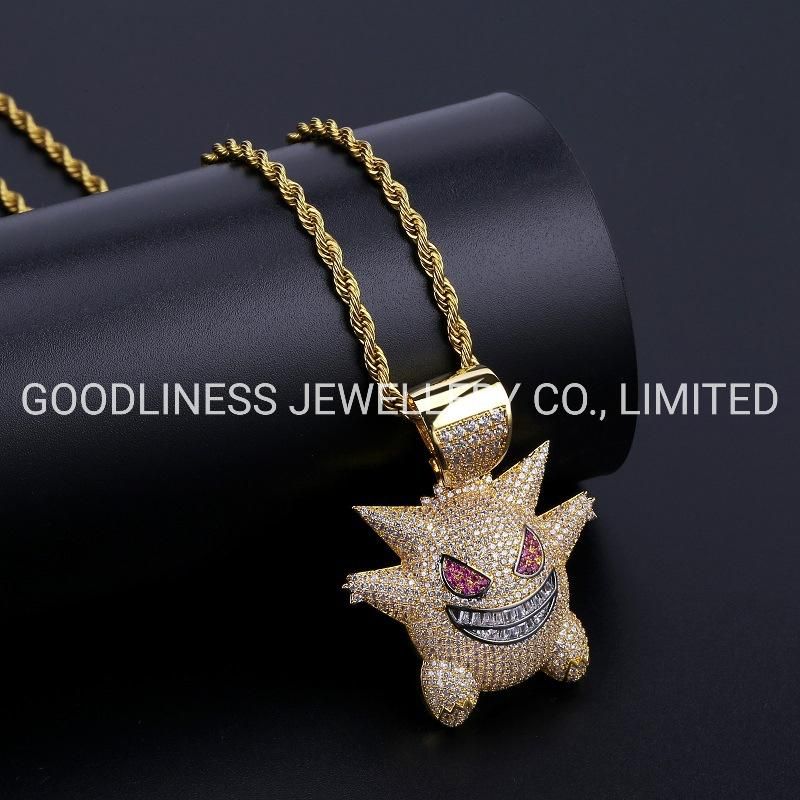 Hip Hop Iced out Gold Filled Evil Eye Pendant Necklace