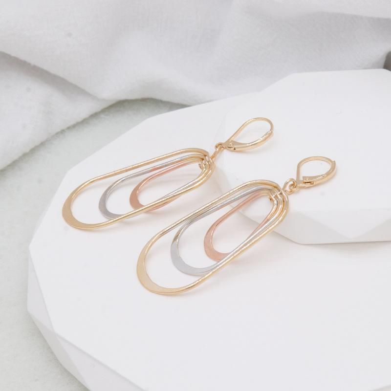 High Quality Women′s Tricolor Gold Plated Drop Earrings