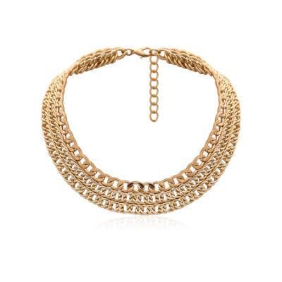 Hot Selling Jewelry Metal Multi-Layer Geometry Circle Pendant Double Chain Necklace