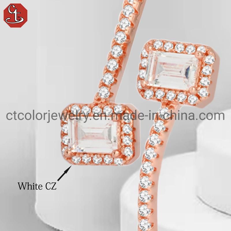 Luxury 925 Silver Adjustable Step cut stone free size Spring open Bracelet fashion Jewelry