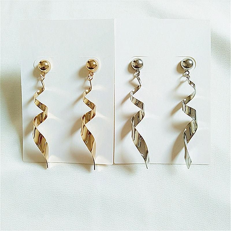 New Style Minimalist Twist Rotation Long Tassel Metal Waves Stud Earrings