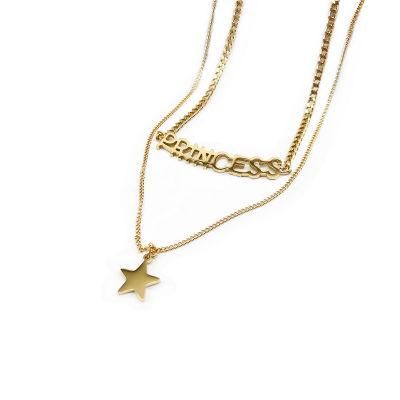 Manufacturer Custom Name Chain 18K Gold Plated Stainless Steel 2 Layer Necklace 2022 New Arrivals Jewelry Fashion Star Necklace