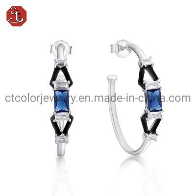 Wholesale Fashion Jewelry Jewellery 925 Sterling Silver Blue Gemstone Enamel Earrings