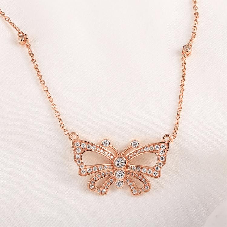 Fashion Accessories 925 Silver Gold Plated Butterfly Shape Shining Cubic Zirconia Moissanite Lab Diamond Fashion Jewelry Factory Wholesale Necklace