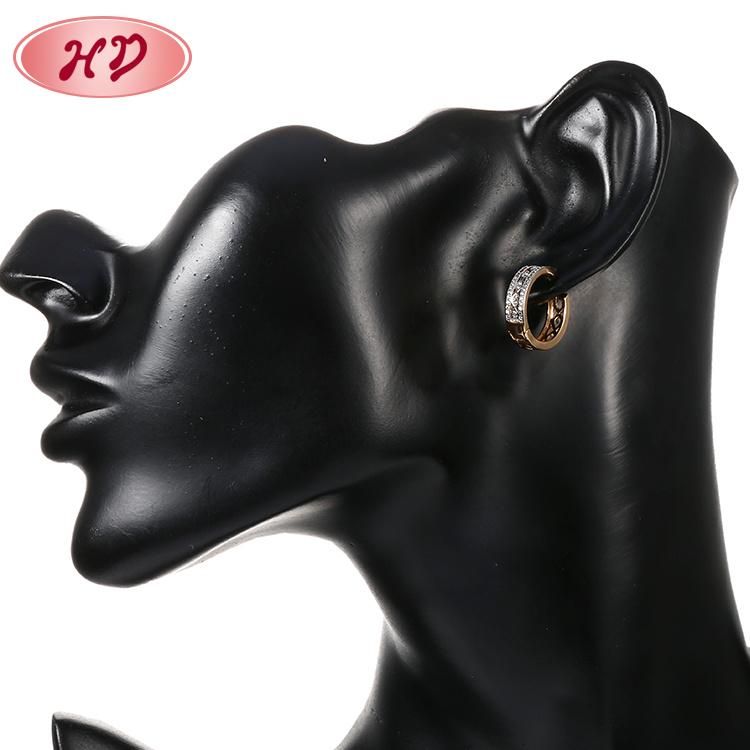 Fashion Jewelry 18K Gold Plated Silver Alloy Stud Drop Hoop Huggie CZ Earrings with Crystal for Women