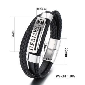 Wholesale Fashion Engrave Stainless Steel Accessories Weave Leather Men Bracelet