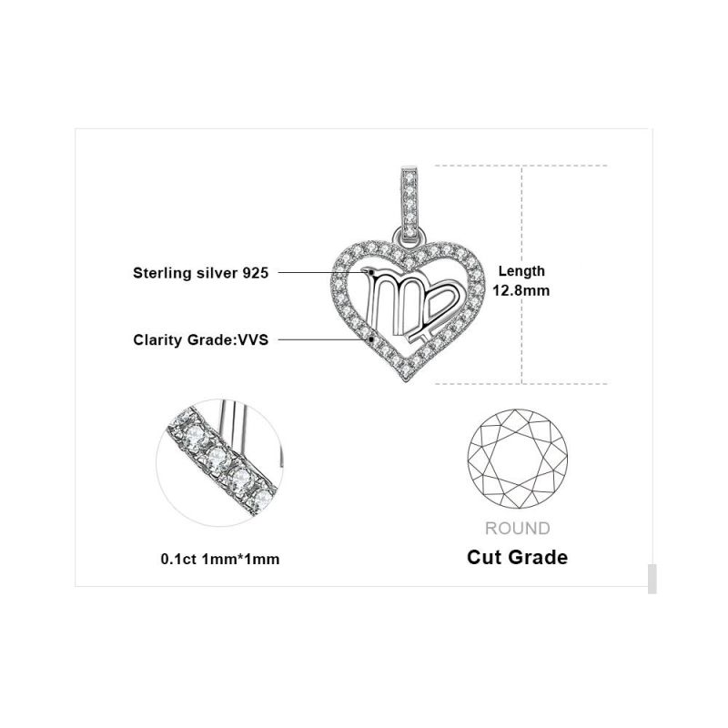 Heart Love Zodiac Constellations Virgo Necklace Cubic Zirconia 925 Sterling Silver Jewelry