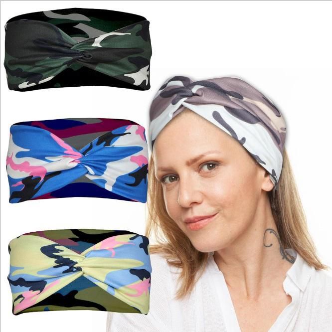 Headscarf Sports Yoga Sweat Breather Women Knot Cross Print Camouflage Headband