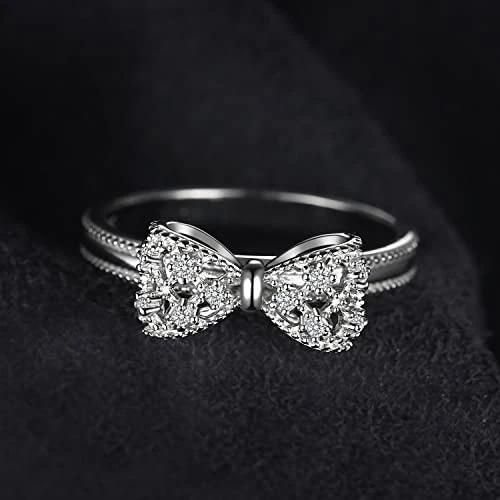 925 Sterling Silver Rings Anniversary Day Gift Full Crystal Bow Shape Latest Wedding Rings