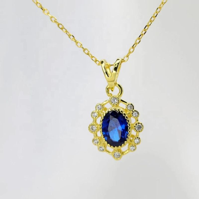 925 Sterling Silver Simple Blue Zircon Drop Pendant Necklace Women Light Luxury Vintage Palace Style Jewelry