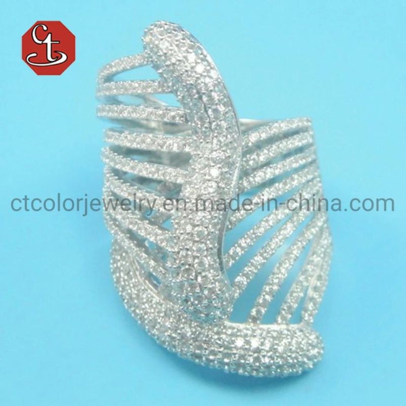 Rhodium Women Finger Rings Woven Look Luxury CZ Silver Jewelry