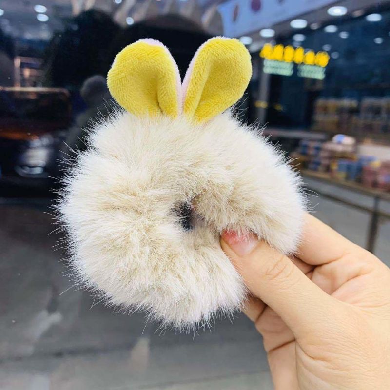 Macaron Plush Rabbit Scrunchies for Hair, Cute Bunny Scrunchies Fur Hair Scrunchies