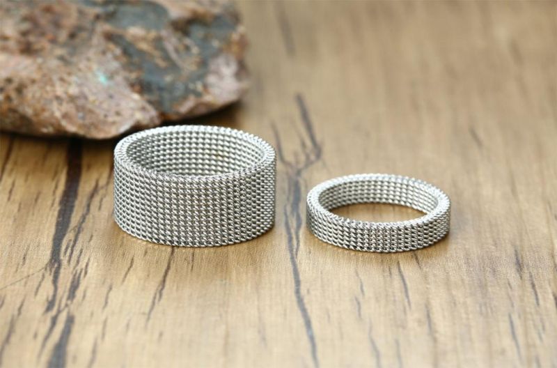 Fashion Jewelry Titanium Steel Mesh Hollow Ring Stainless Steel Wide Mesh Ring Couple Ring SSR2851