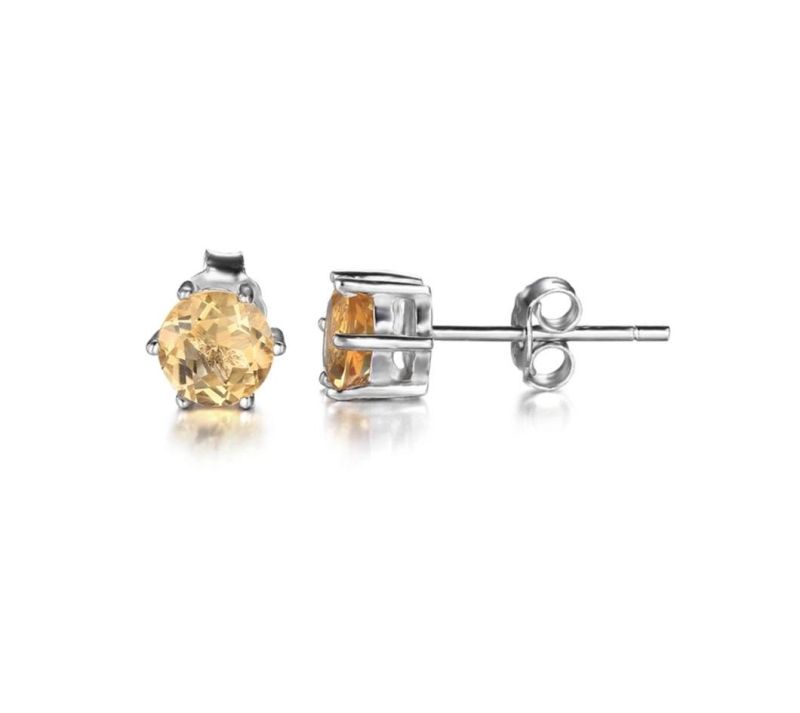 Fine Jewellery Gemstone Citrine Women Stud Earring 925 Sterling Silver Jewelry