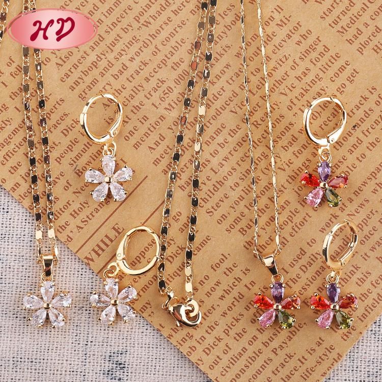 Costume Hengdian Wholesale Fashion Imitation Gold Plated Earring Sets Pendant Necklace Jewelry