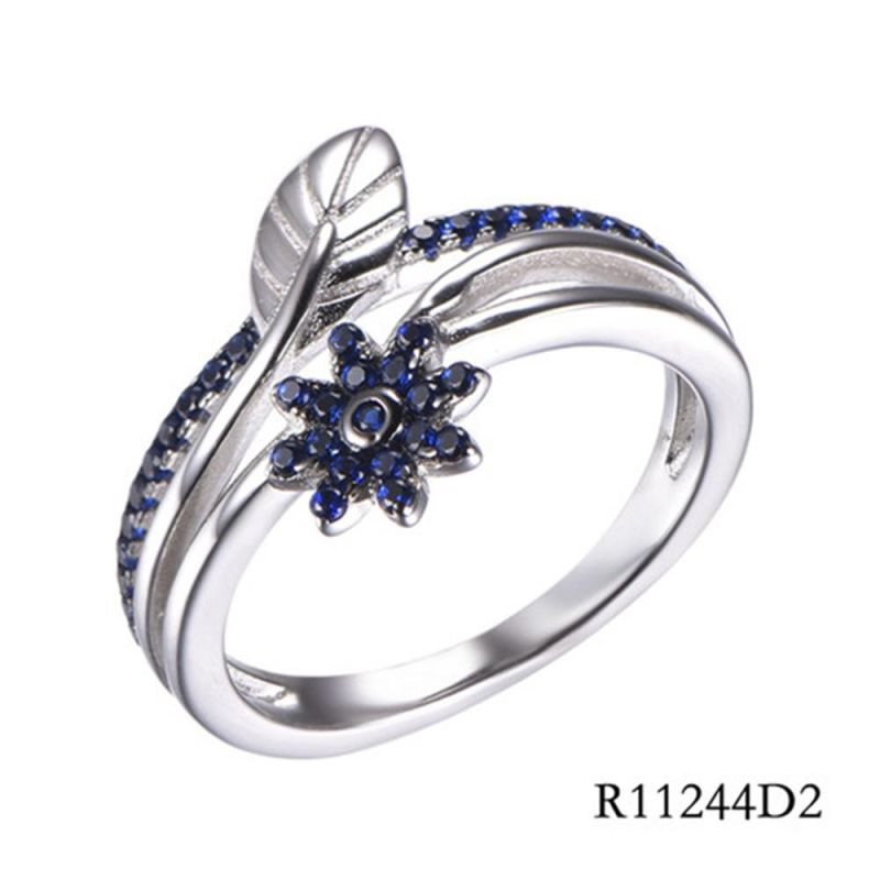Leaf & Flower Sterling Silver with Color Stones Ring