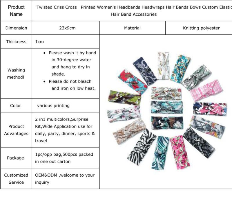 Twisted Criss Cross Printed Yoga Headband for Woman