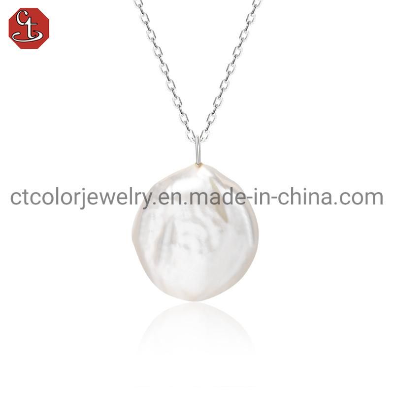 Fashion Jewelry 925 Silver Simple Pendant Chain Necklace with Pearl for Women
