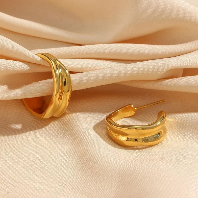 Factory Customized Fashion Cold Wind Earrings Accessories Light Luxury Stainless Steel 18K Gold Plated Irregular Wave Earrings