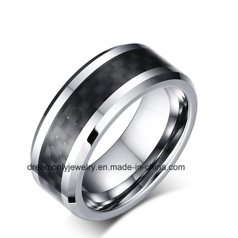 Male Jewelry Black Tungsten Ring Carbon Fiber Inlay Wedding Bands Ring for Party