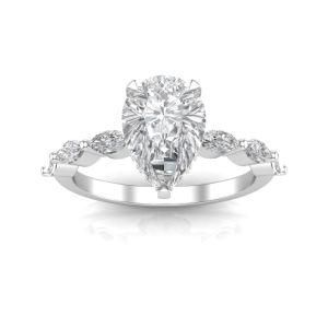 5# 14K White Gold 4CT Moissanite Pear Ring