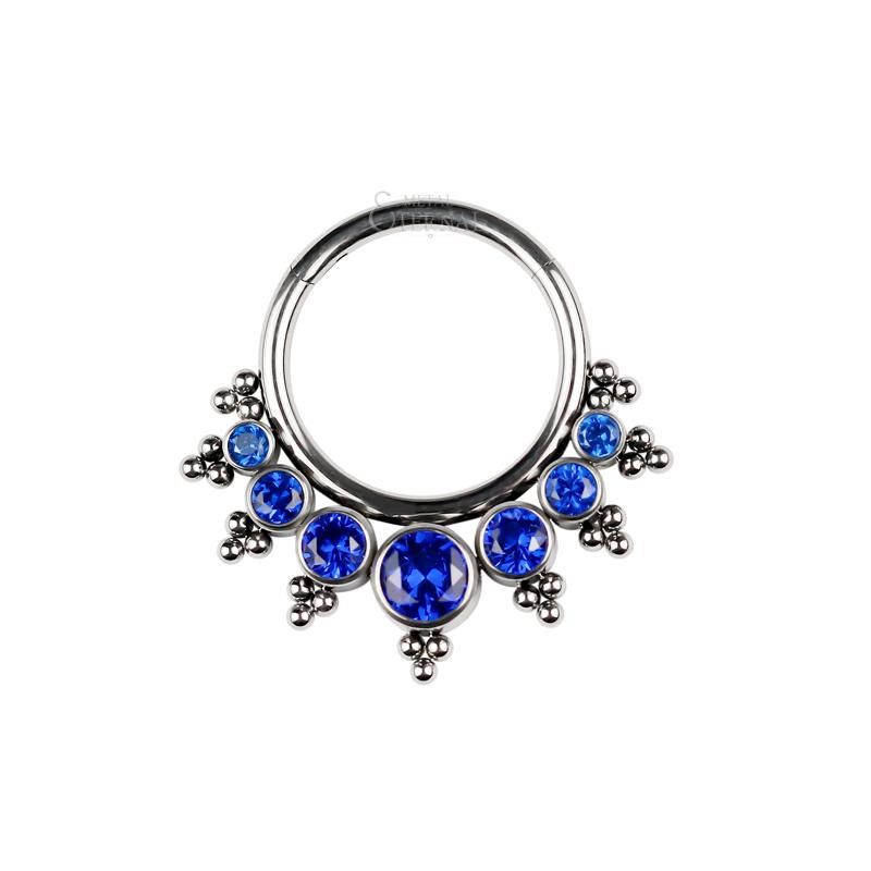 Eternal Metal ASTM F136 Titanium Hinged Segment Hoop Rings with Blue Cubic Zircons Jewelry Piercing