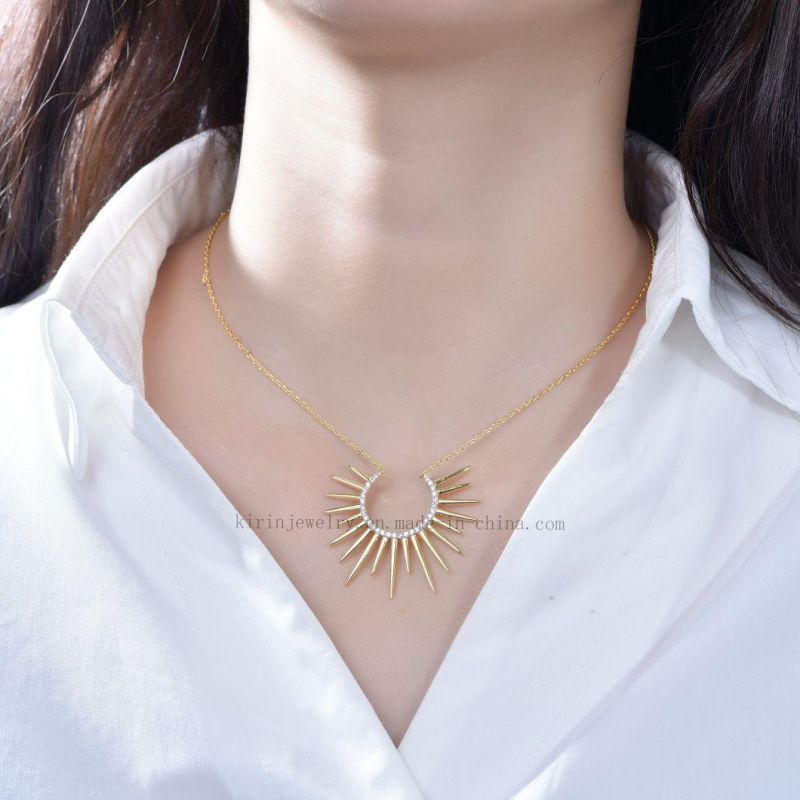 Tiktok Trendy 18K Gold Plated Sunshine Pendant Silver Necklace