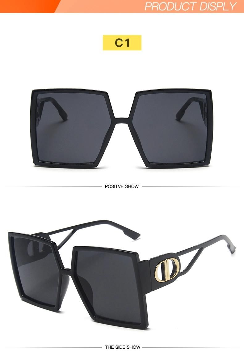 Large Frame Sunglasses with Hollow Temples and Bright Black Cross-Border Aliexpress Glasses