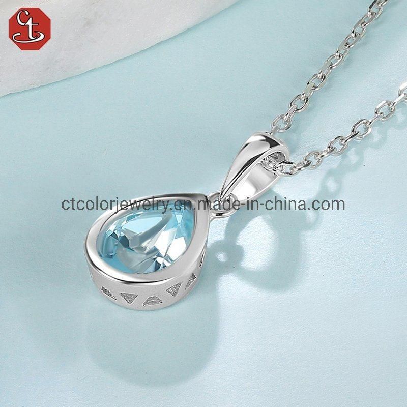 Luxury jewelry Fashion Style 925 Natural Sapphire Stone Necklace & pendant for Girls