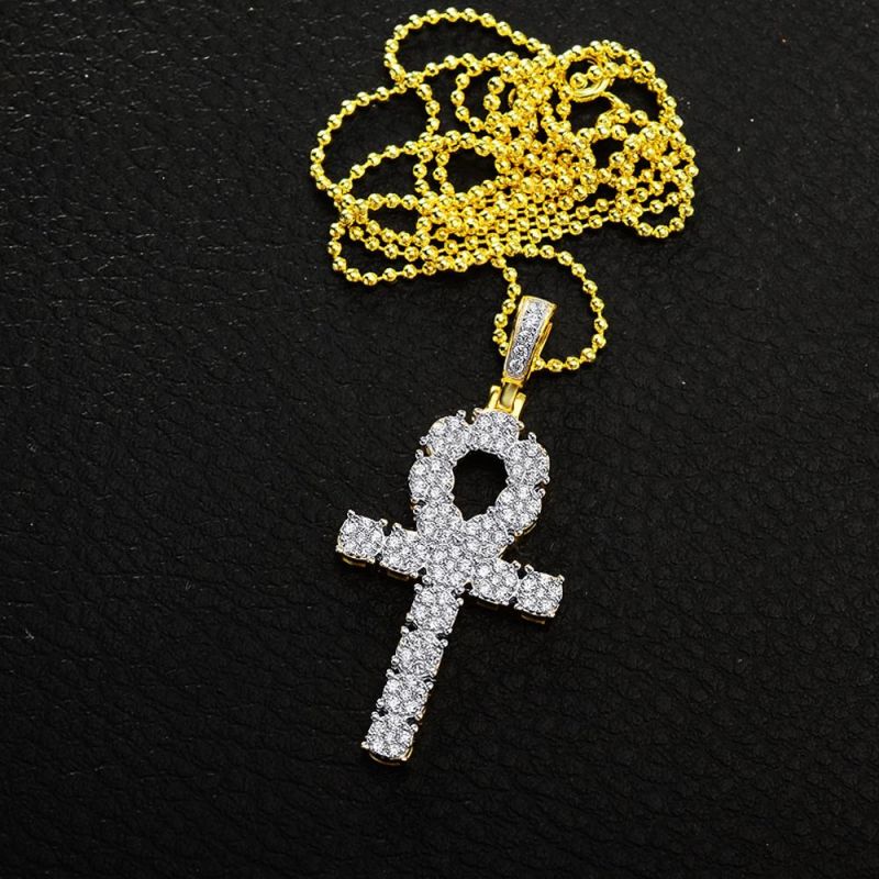 Bling Jewelry Hiphop Crystal Solitaire CZ Ankh Cross Pendant Jewelry