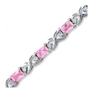 Sterling Silver Oval Created Pink Sapphire Bracelet