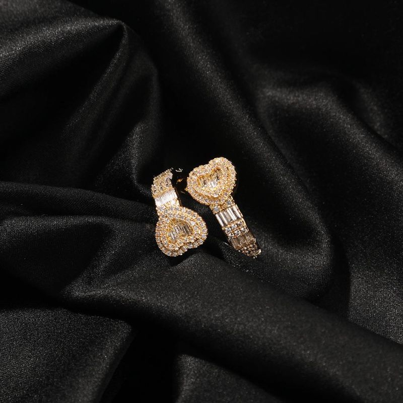 Fashion Iced out Baguette Diamond Heart Love Hip Hop Ring Jewelry