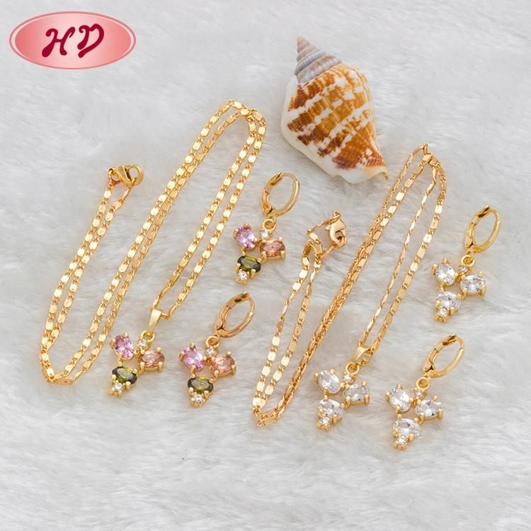 Hot Selling Cubic Zirconia Brass 18 K Gold Plated Jewelry Set