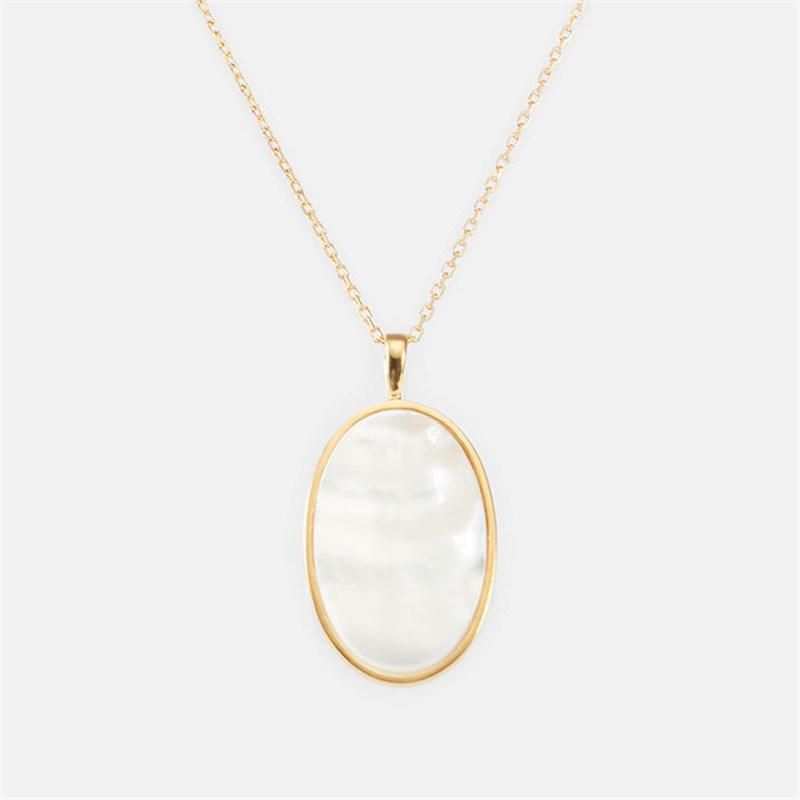 18K Gold Plated Oval Shape Mother of Pearl Pendant Necklace for Women Fashion Jewelry