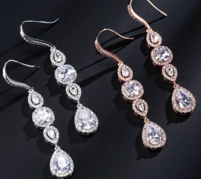 Rose Gold CZ Earring Jewelry, Bridal CZ Earring for Wedding. Fashion CZ Earring