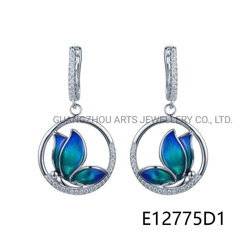 Creative Enamel Flower 925 Silver Personality Fashion Drop Earring