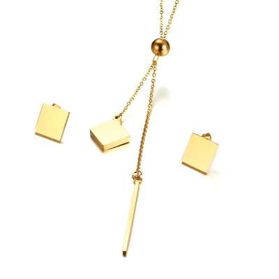 High Quality Square Gold Plated Charm Necklace Jewelry Set