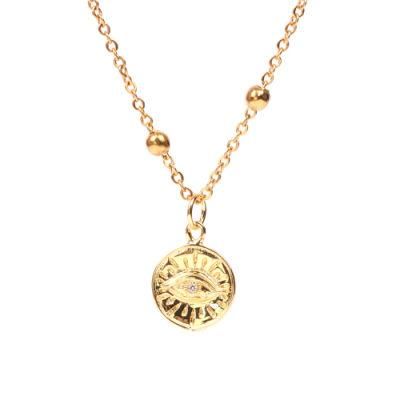 Hot Selling Copper 18K Gold Plated Coin Medal Evil Eye Jewelry Custom Necklace