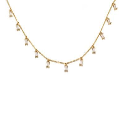 Elegant Drop Women Choker Rectangle Zircon Charms Sterling Silver Tassel Necklace 925 for Women