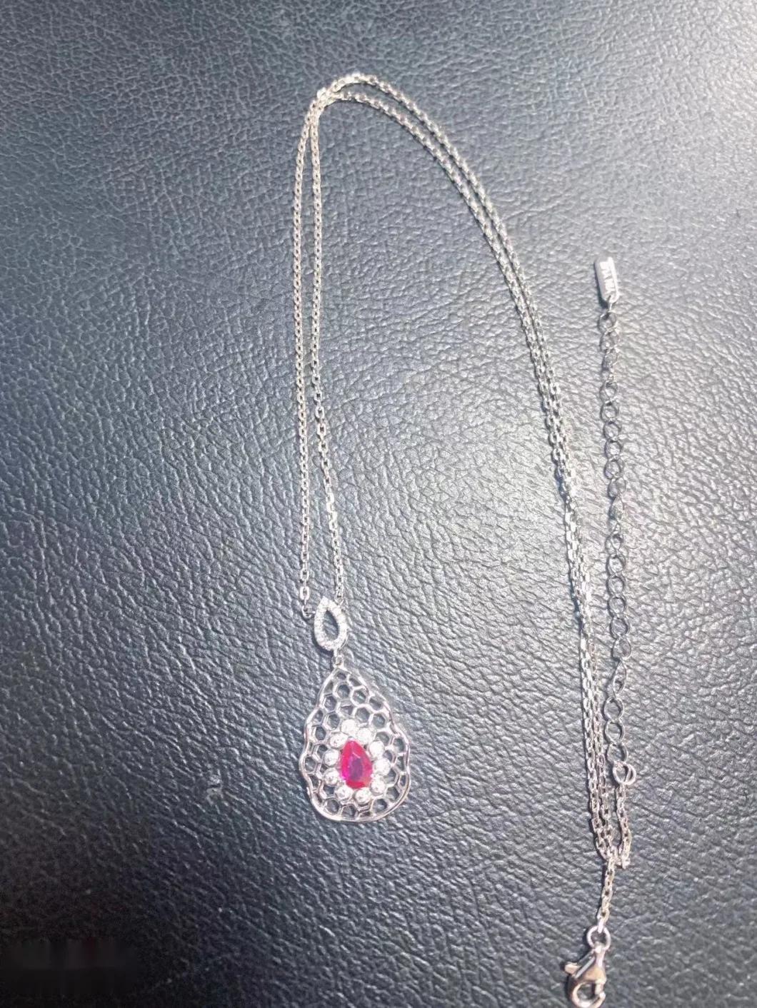 Wholesale Jewelry Fashion Jewelry Ruby Corudum Pendant Jewelry Sterling 925 Silver Necklace for Woman