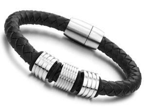 2018 Punk Black Braided Leather Bracelet for Men Magnetic Buckle Simple Style Fashion Wristaband Men Jewelry Gifts