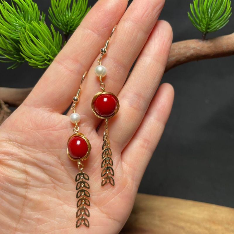 Fashion Jewelry Fish Tail with Natural Stone&Pearl Tassel Hook Earrings