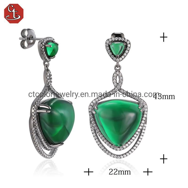 925 sterling silver synthetic Green cristal Female fashion earring with cz