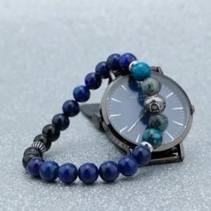 Men Trendy Jewelry Stainess Steel Accessories Lapis Bead Natural Stone Bracelet