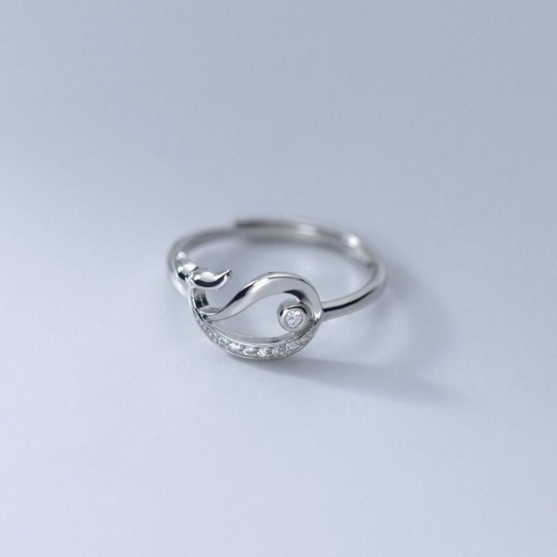 Real 925 Sterling Silver Ring Cute Animal Whale Dolphin Adjustable Ring Women Exquisite Hollow Fashion Jewelry