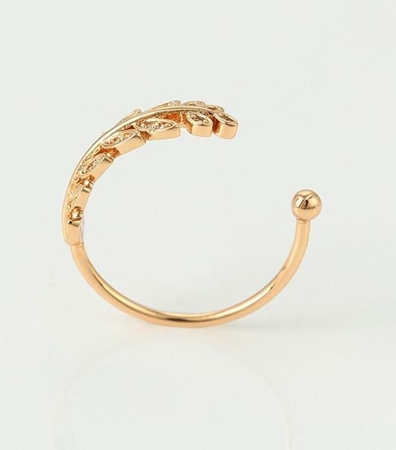 Unique Design Beautiful Ladies Jewelry Leaf Shaped Zircon Inset Finger Ring for Wholesale