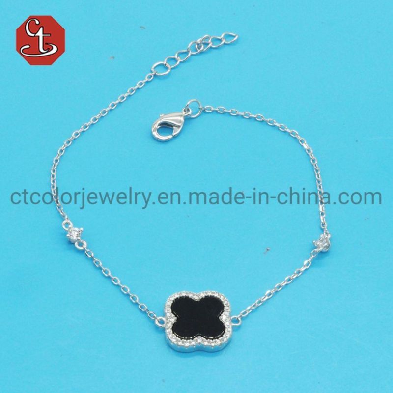 Created Green Onyx Clover Necklace Pave AAA+ CZ Clover Silver or Brass Necklaces