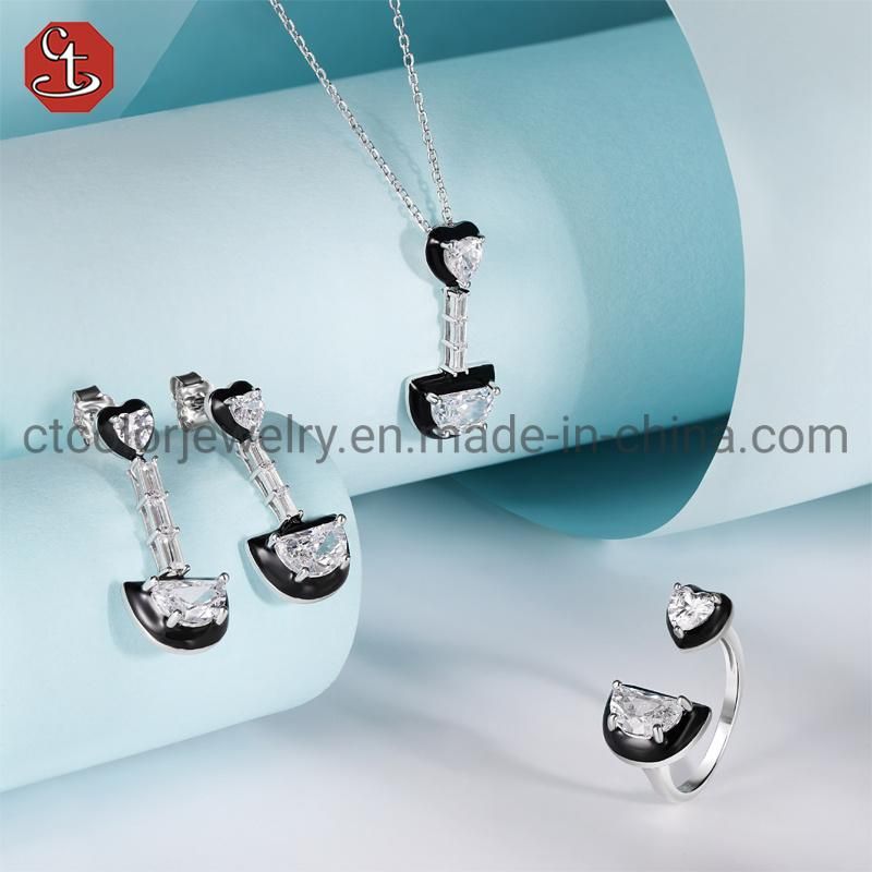 Fashion Costume Imitation Charm 925 Silver Black Enamel CZ Jewelry with Pendant Necklace for Women